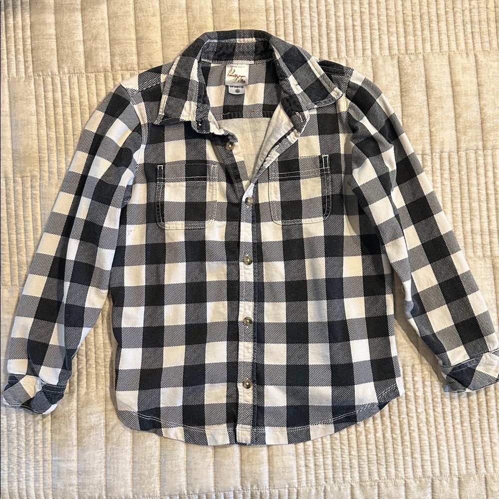 Hanna Andersson Black and White Winter Plaid Button-Up Shirt